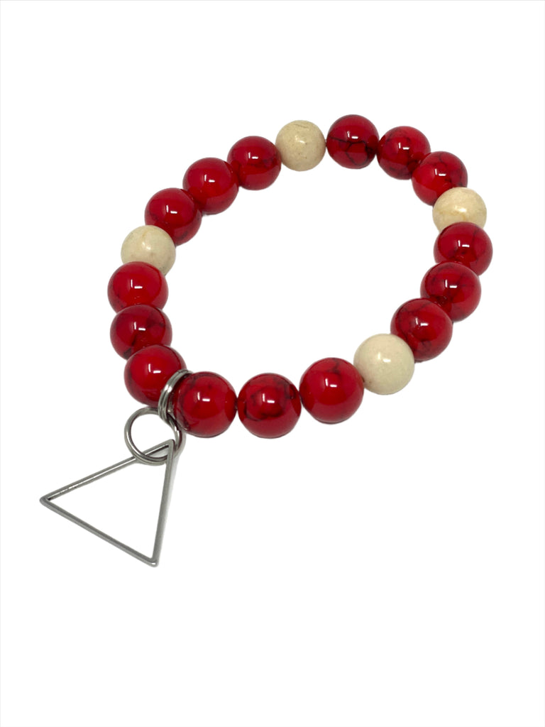 Red Fossil/Riverstone Beaded Bracelet