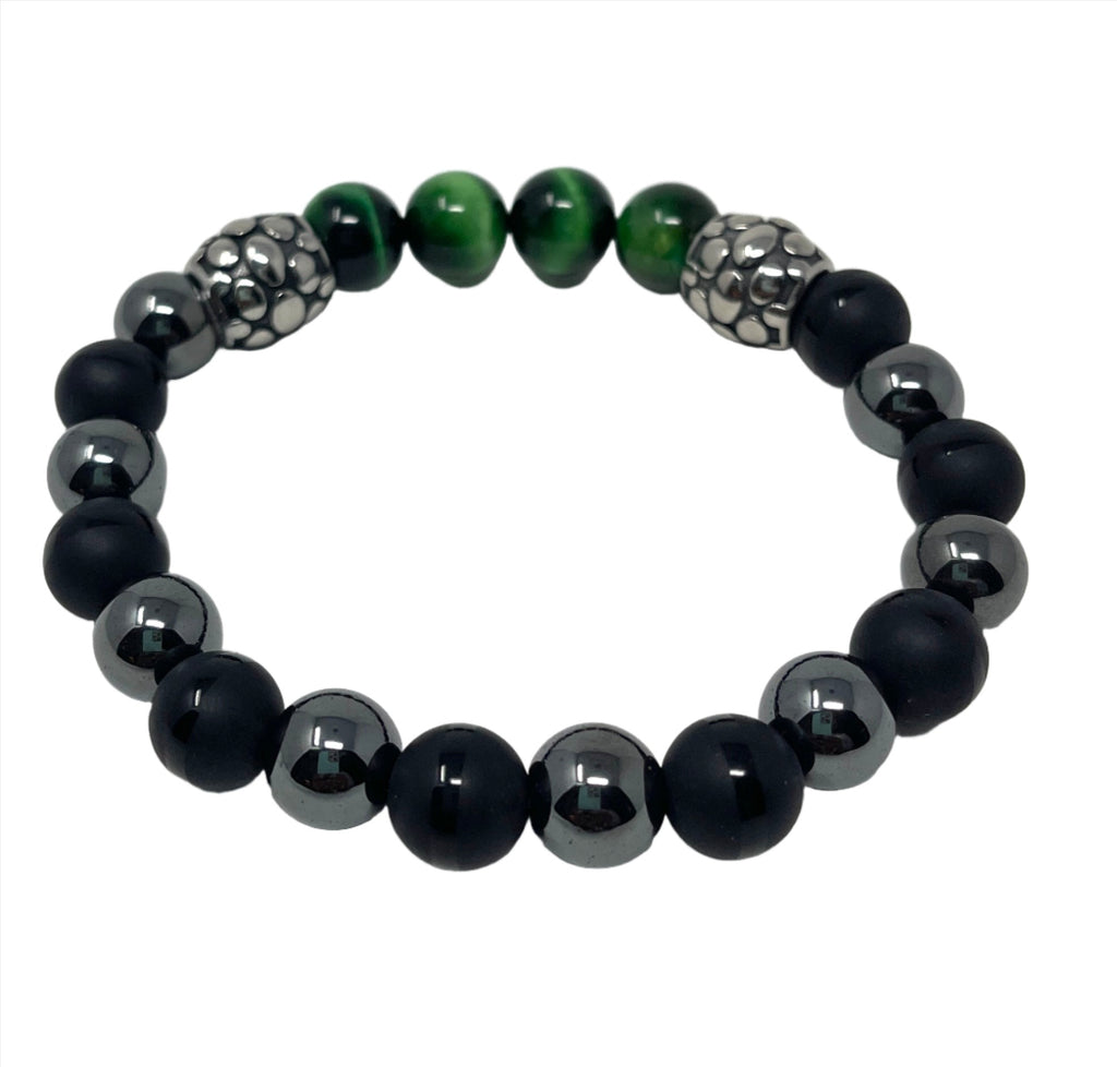 Green Tigers Eye & Stainless Steel Bracelet