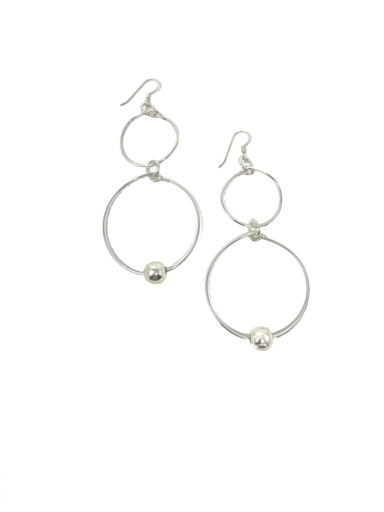 Double Loop Hoops Silver Earrings